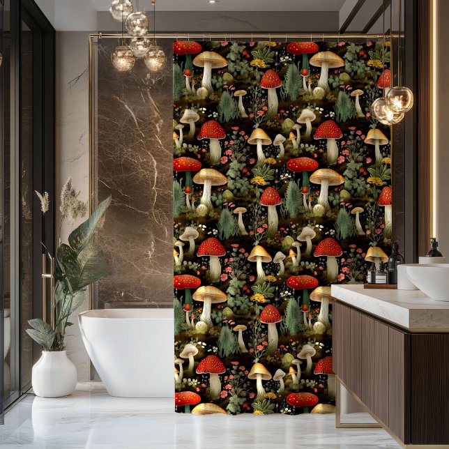 Rideau rustique à motif de champignons - La fantai (Earthy Mushroom Curtain Vintage Woodland Vibes)
