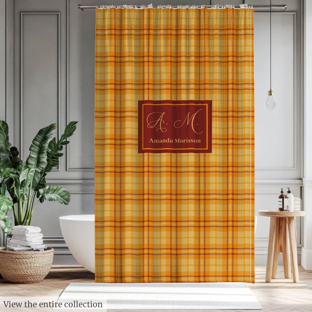 Rideau Tartan Chic de Style Moderne avec Nom Perso (Modern Fall Tartan Curtain Chic Custom Name Accent)