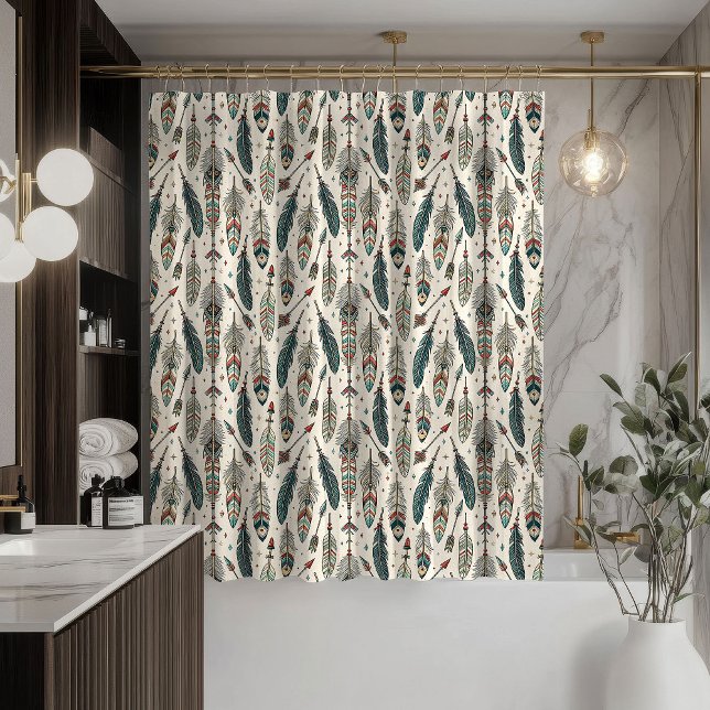 Rideau Tribal Rustique Flèches et Plumes Toucher (Rustic Tribal Curtain Arrows and Feathers Touch)