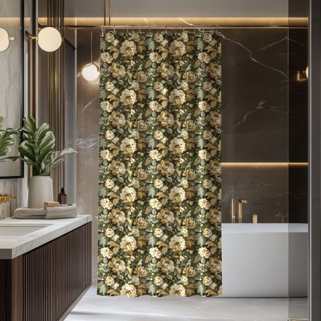 Rideau vert or luxueux style botanique moderne (Luxury Green Gold Curtain Modern Botanical Style)