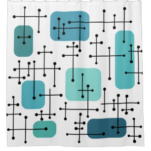 Rideaux De Douche 1950 Eames Era Art Crosshairs Turquoise