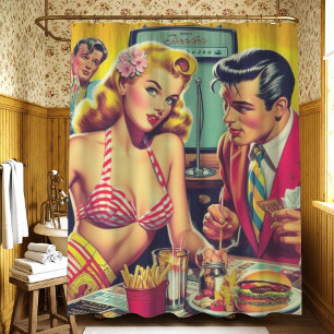 Rideaux De Douche 1950 Retro Coulpe