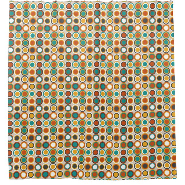 Rideaux De Douche 1970 Funky Circles Motif Orange Brown Turquoise (Devant)