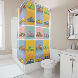 Rideaux De Douche 2CV Deux Chevaux Colorful Six Carrés Illustration