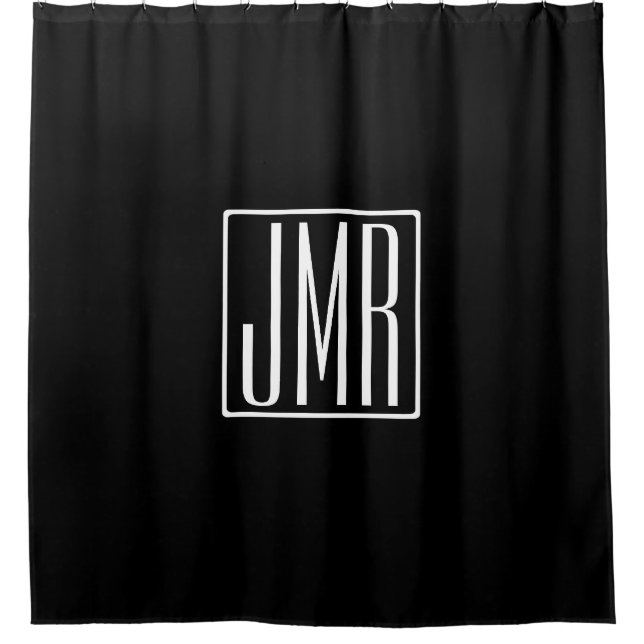 Rideaux De Douche 3 Initiales Monogramme | Noir & Blanc (ou couleur  (Devant)