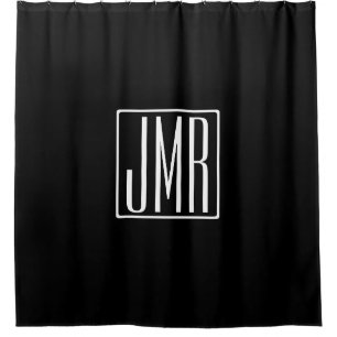 Rideaux De Douche 3 Initiales Monogramme Noir et blanc (ou couleur