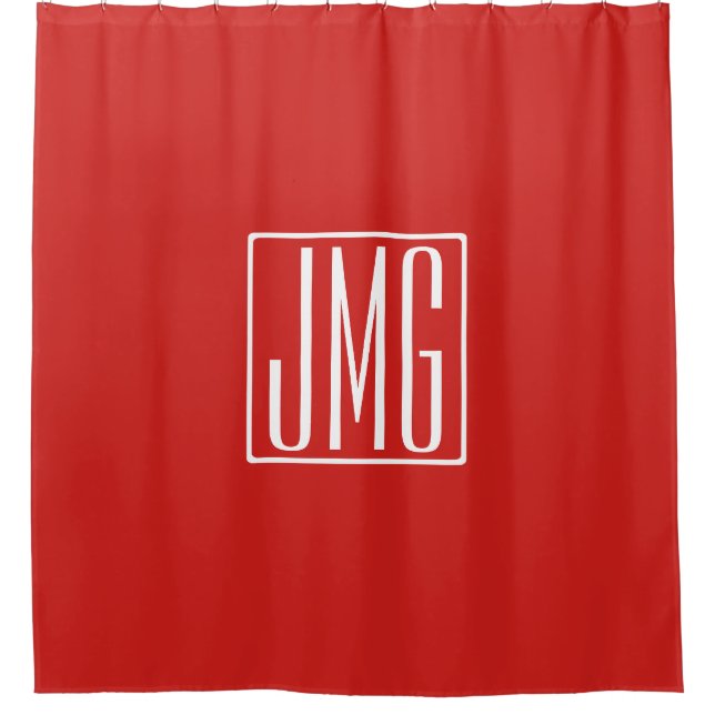 Rideaux De Douche 3 Initiales Monogramme | Rouge & Blanc (ou couleur (Devant)