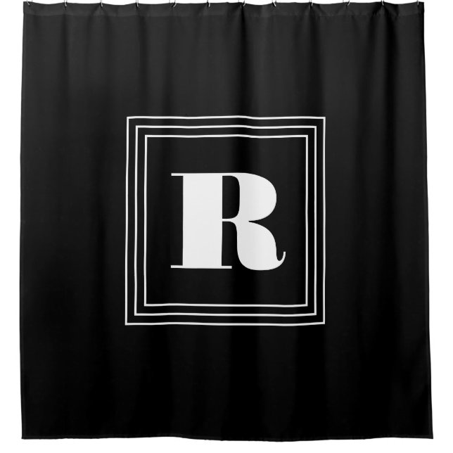 Rideaux De Douche 3 monogramme de cadre | Noir et blanc (Devant)