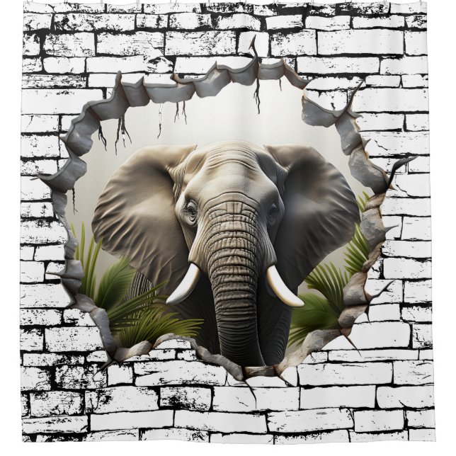 Rideaux De Douche 3D Elephant Wall Break Art – Realistic Safari (Devant)