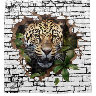 Rideaux De Douche 3D Leopard Wall Break Art - Safari réaliste