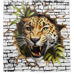 Rideaux De Douche 3D Leopard Wall Break Art - Safari réaliste