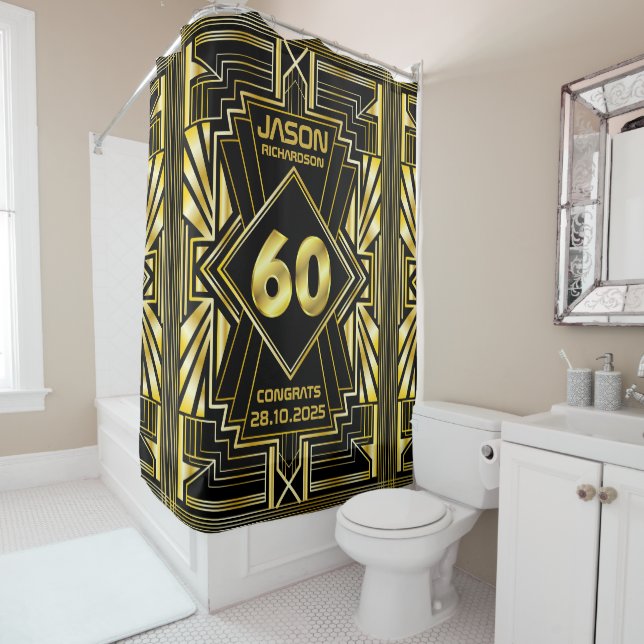 Rideaux De Douche 60e anniversaire Art Déco Gold Black Great Gatsby (En situation)