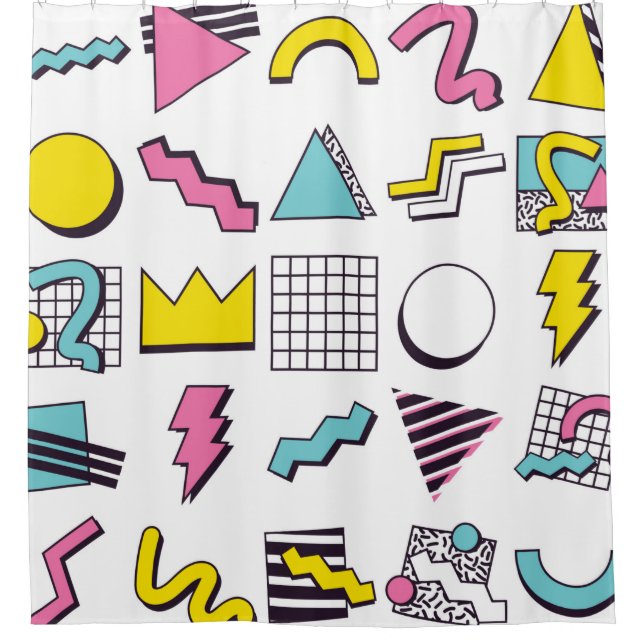 Rideaux De Douche 90's Pop Memphis Design Elements  (Devant)