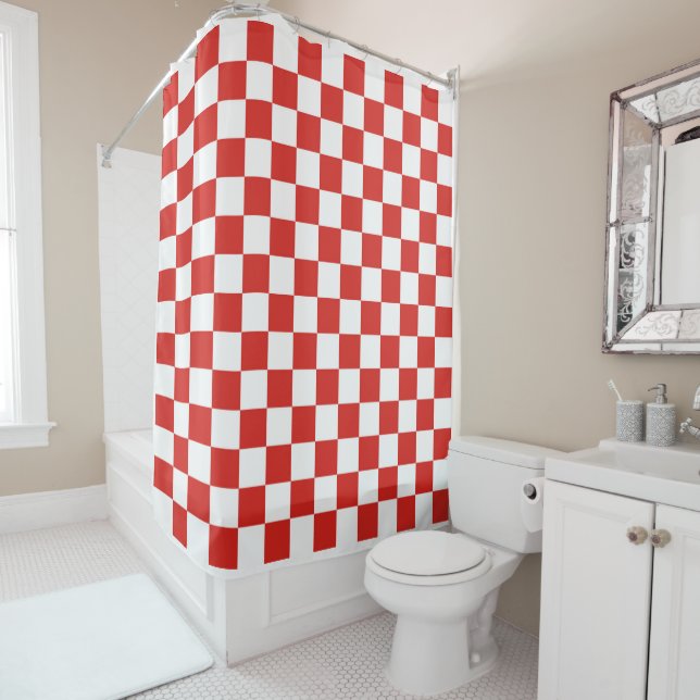 Rideaux De Douche à carreaux rouge blanc (En situation)