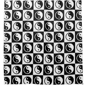 Rideaux De Douche À damiers blanc noir Yin-yang Zen Block Imprimer