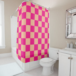 Rideaux De Douche à damiers carré pêche rose chaud rétro géométrique