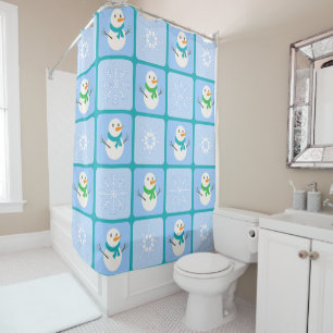 Rideaux De Douche À damiers hiver bonhomme de neige motif et flocons