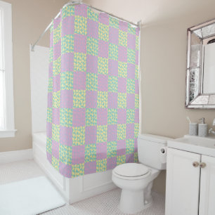 Rideaux De Douche à damiers Love-Pastel rose, jaune, violet et vert