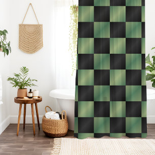 Rideaux De Douche À damiers moderne vert olive noir dégradé
