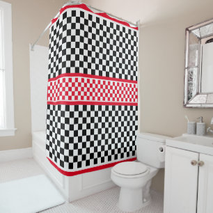 Rideaux De Douche À damiers noir blanc rouge