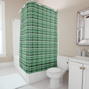 Rideaux De Douche à damiers Plaid Tartan Vert Grandes Sur Noir