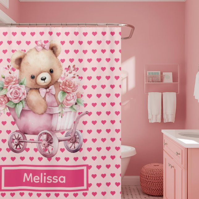 Rideaux de douche à monogramme Ourson Rose Féminin (Créateur téléchargé)