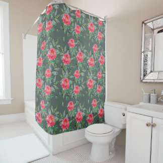 Rideaux de douche à motif de pivoines roses aquare