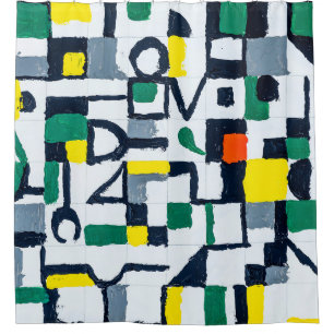Rideaux De Douche A Palette Knife Painting; Abstract Grid Painting; 