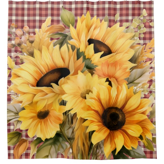 Rideaux de douche à tournesols à carreaux de Buffa (Devant)