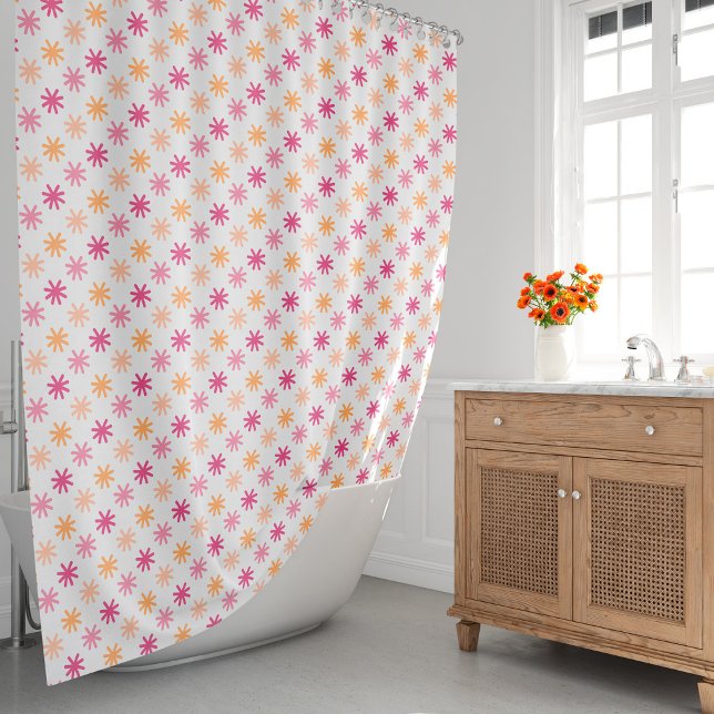Rideaux De Douche Aastérisque mignon S - Rose et Oranges (This cute asterisks pattern in pinks and oranges colors will make your bath an enchanting place.)