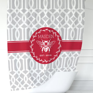 Rideaux De Douche Abeille à miel rouge et grise personnalisée