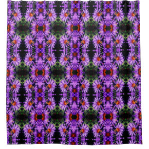 Rideaux De Douche Abeille de miel sur Motif de fleurs d'aster violet