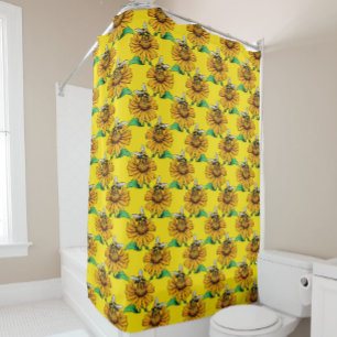 Rideaux De Douche Abeille sur motif de fleur de tournesol jaune