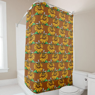 Rideaux De Douche Abeille sur motif de fleur de tournesol marron
