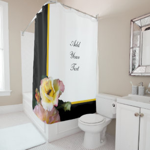 Rideaux De Douche Abeille sur roses rose jaune Fleurs