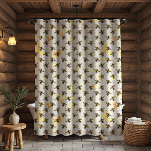 Rideaux De Douche Abeilles sur Honeypeb Motif Jaune Gray Or Rustique