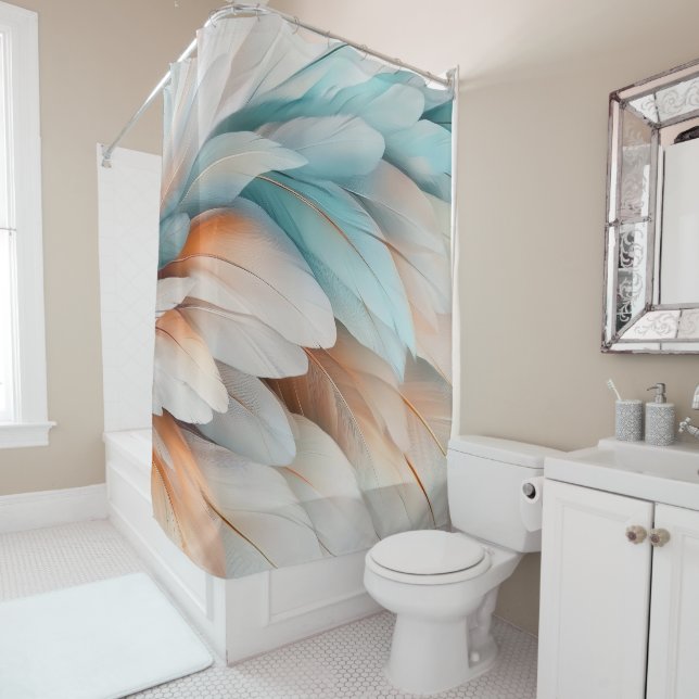 Rideaux De Douche Abstract Feather Flow – Soft Elegance (En situation)