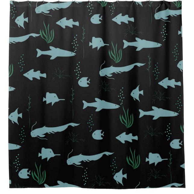 Rideaux De Douche Abstract underwater pattern with fishes and seawee (Devant)
