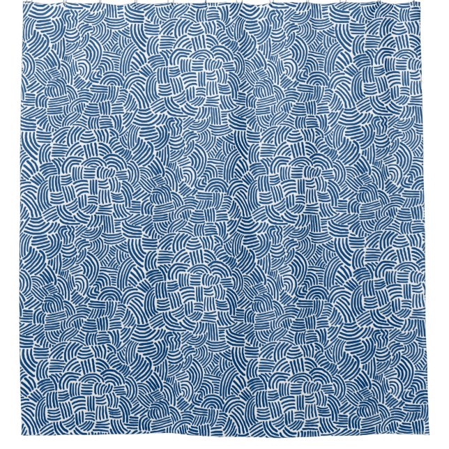 Rideaux De Douche Abstrait 200923 - Bleu Shibori sur blanc (Devant)