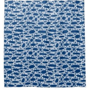 Rideaux De Douche Abstrait 250923 - Blanc sur bleu Shibori