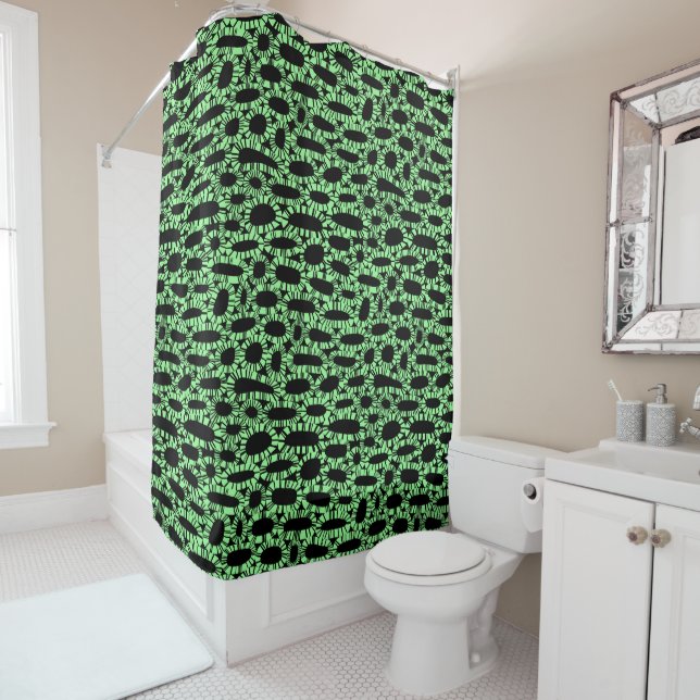 Rideaux De Douche Abstrait 250923 - Vert menthe sur noir (En situation)
