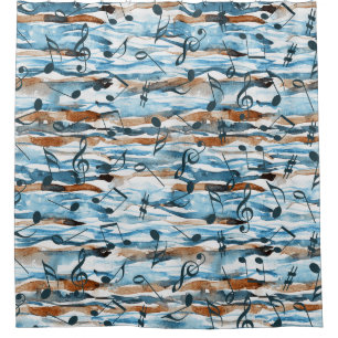Rideaux De Douche Abstrait aquarelle musique note motif.