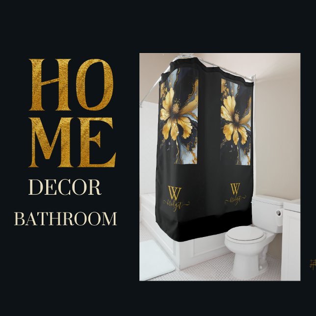 Rideaux De Douche abstrait chic noir floral (Créateur téléchargé)