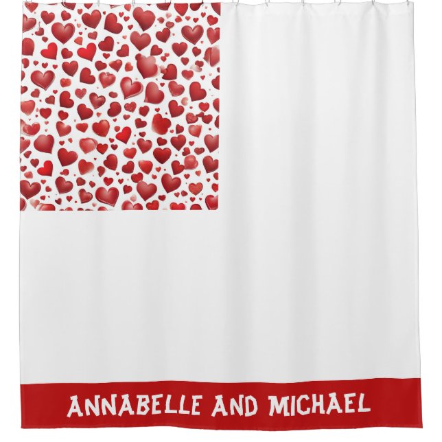 Rideaux De Douche Abstrait Couple de coeurs d'amour rouges Nom Saint (Devant)