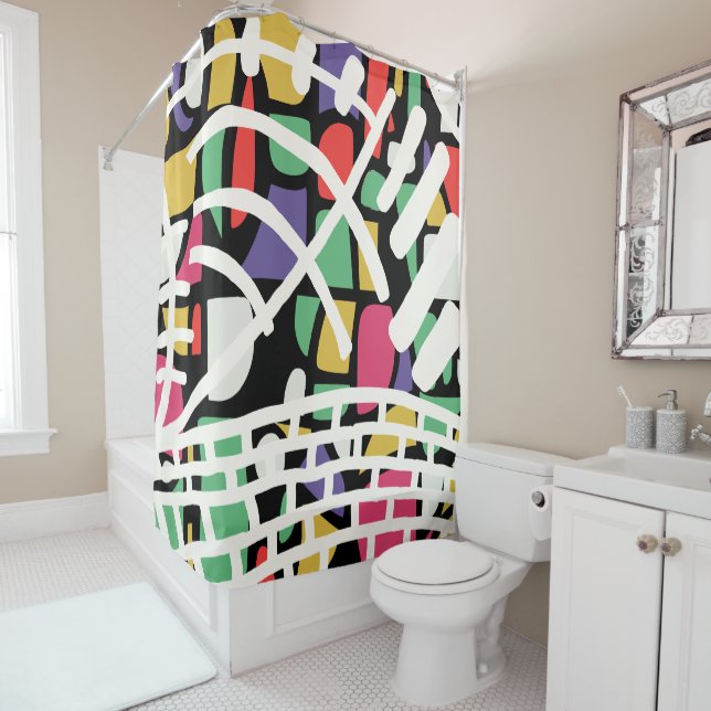 Rideaux De Douche abstrait doodle moderne (En situation)