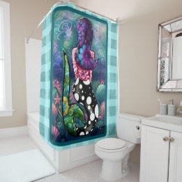 Rideaux De Douche Abstrait Fantaisiste Sirène Nautiles Sarcelle
