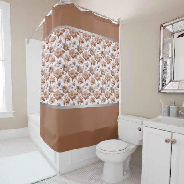 Rideaux De Douche Abstrait floral en argile de pêche moderne  (En situation)