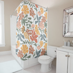 Rideaux De Douche Abstrait Floral & Oiseaux Mi-siècle Motif moderne