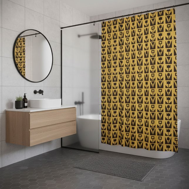 Rideaux De Douche Abstrait Géométrique Jaune Floral  (Créateur téléchargé)