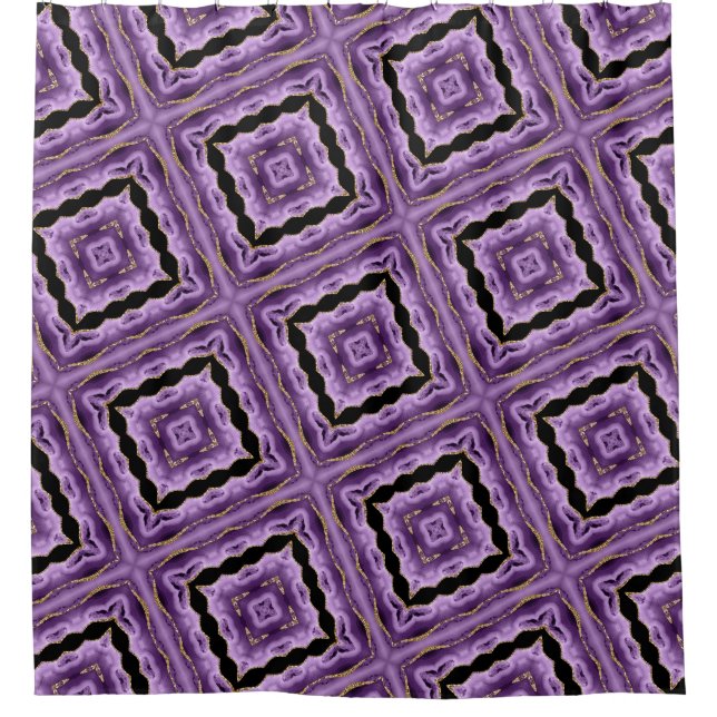 Rideaux De Douche Abstrait géométrique noir violet or (Devant)